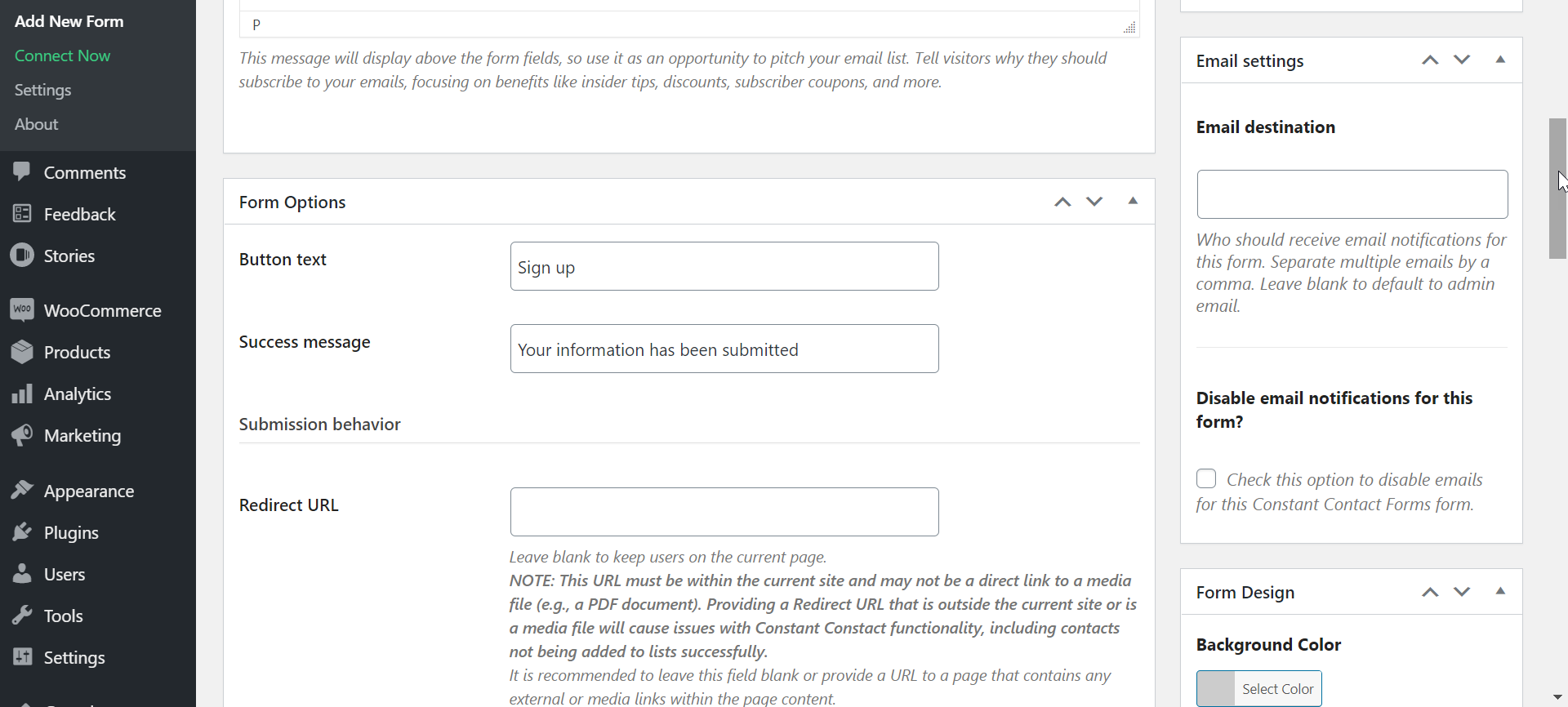 create constant contact form