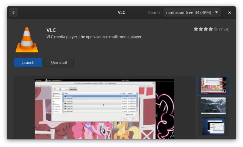 vlc in fedora software center