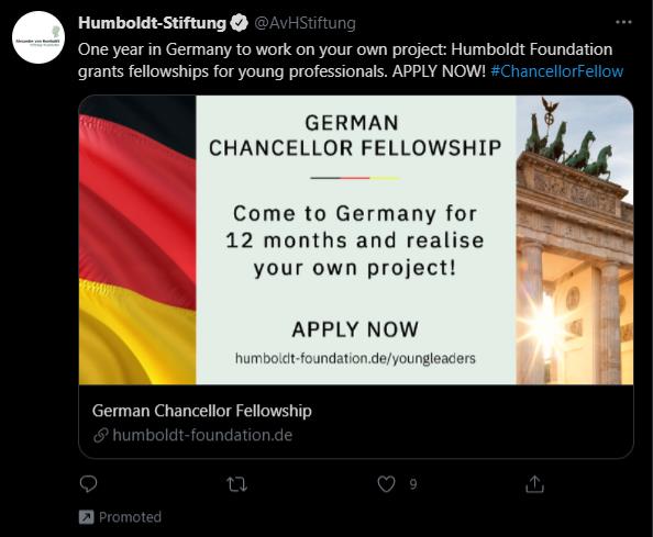 example of promoted tweet from hymboldt-stiftung