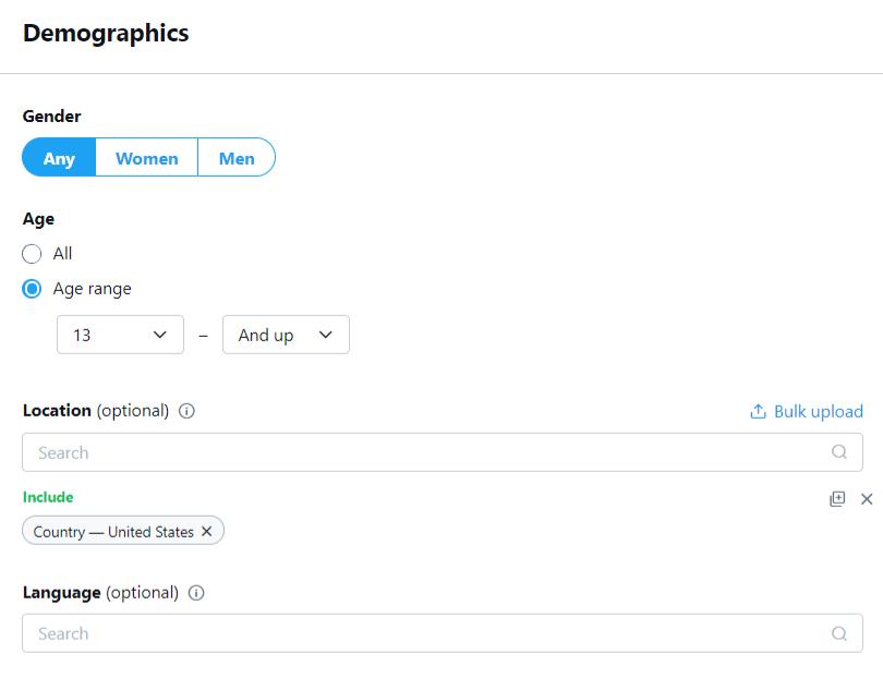 demographics settings for twitter ads
