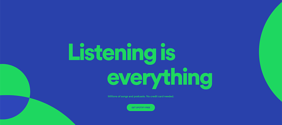 Spotify uses a simple hero area.