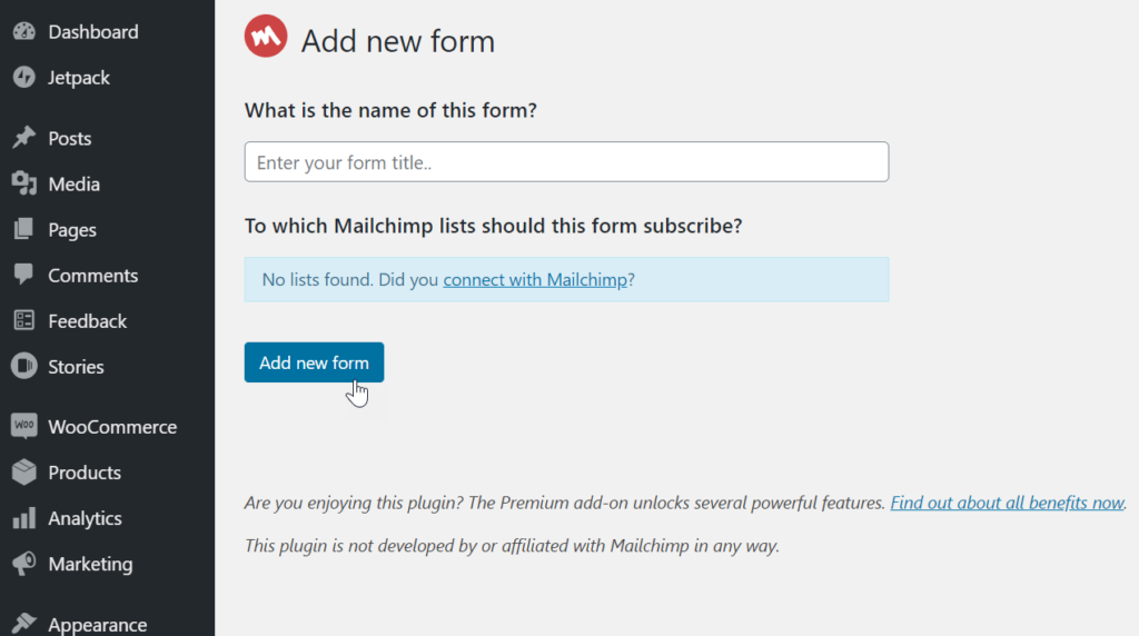 create a mailchimp sign up form in wordpress