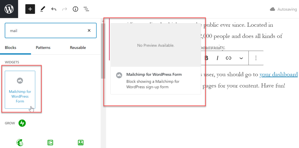add mailchimp signup form to wordpress page or post