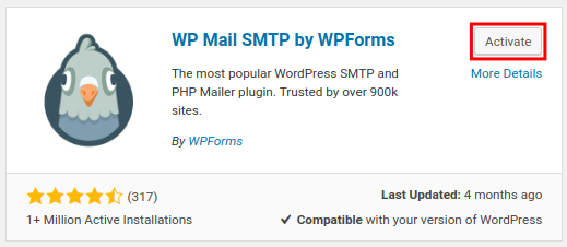 Activate WP Mail SMTP plugin