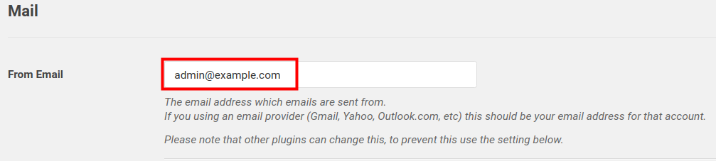 WP Mail SMTP From email field