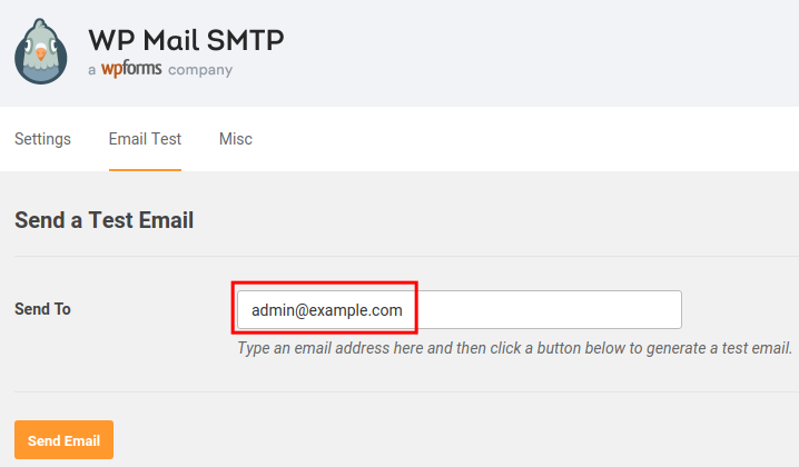 wp smtp enter email for test