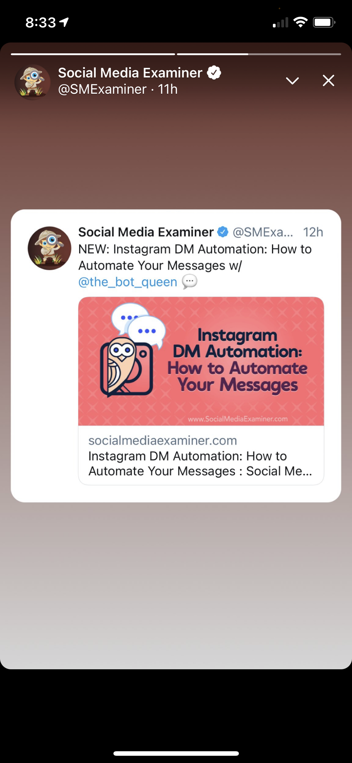 A screenshot of Social Media Examiner's Twitter Fleet.