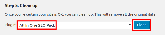 clean settings from another seo plugin