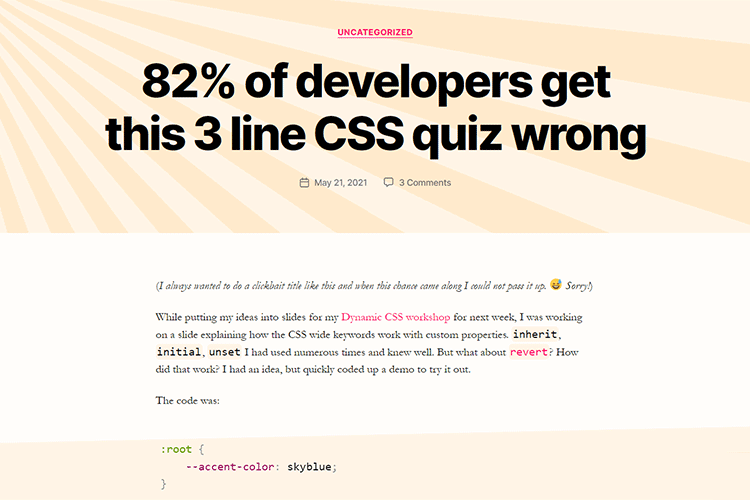 Example from 82% of developers get this 3 line CSS quiz wrong