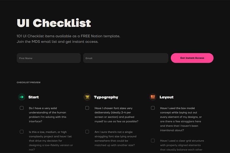Example from UI Checklist