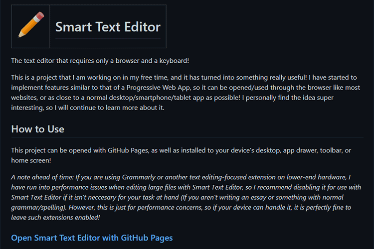 Example from Smart Text Editor