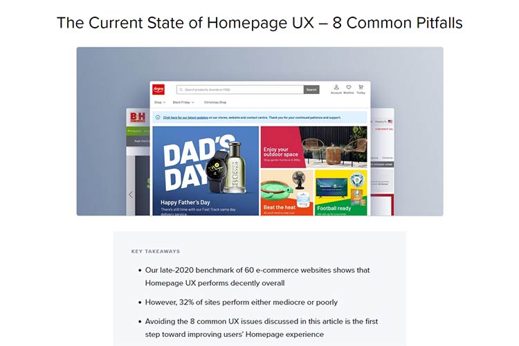 Example from The Current State of Homepage UX – 8 Common Pitfalls
