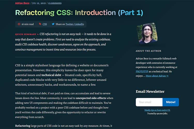 Example from Refactoring CSS: Introduction (Part 1)