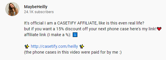 An example of an affiliate marketing link in a YouTube description