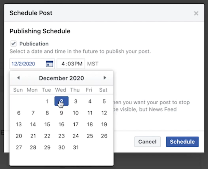 Screenshot of how to schedule posts in Facebook Creator Studio