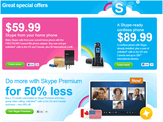 Skype USA website geo targeting example 