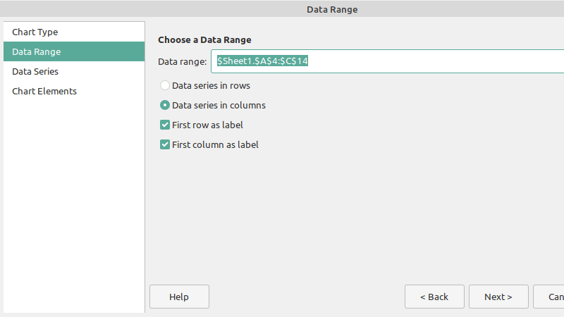 Enter data range for your chart in LibreOffice