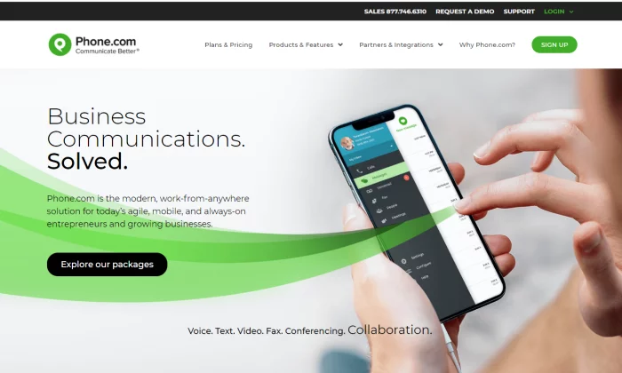 Phone.com splash page for VoIP Phone Services