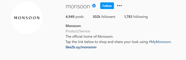Monsoon's branded hashtag
