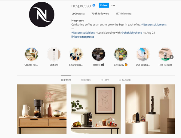 Nespresso's enticing Instagram feed