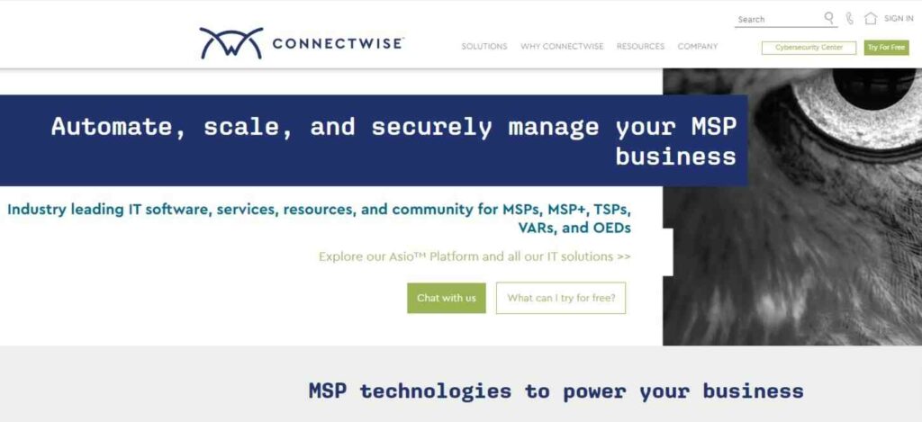 Homepage of ConnectWise ticketing solution