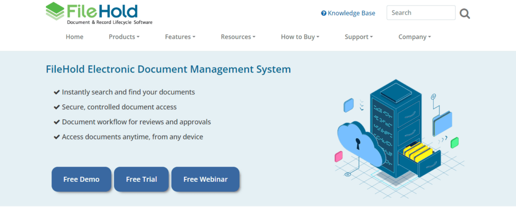 Welcome page of FileHold’s document management software