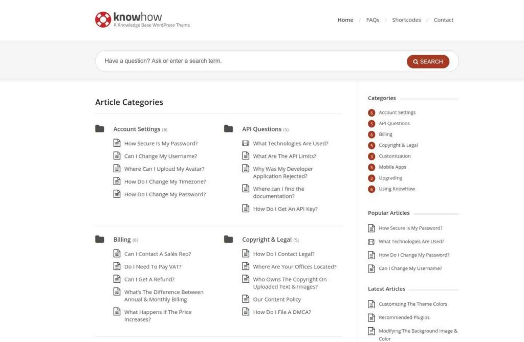 KnowHow knowledge base and FAQ template