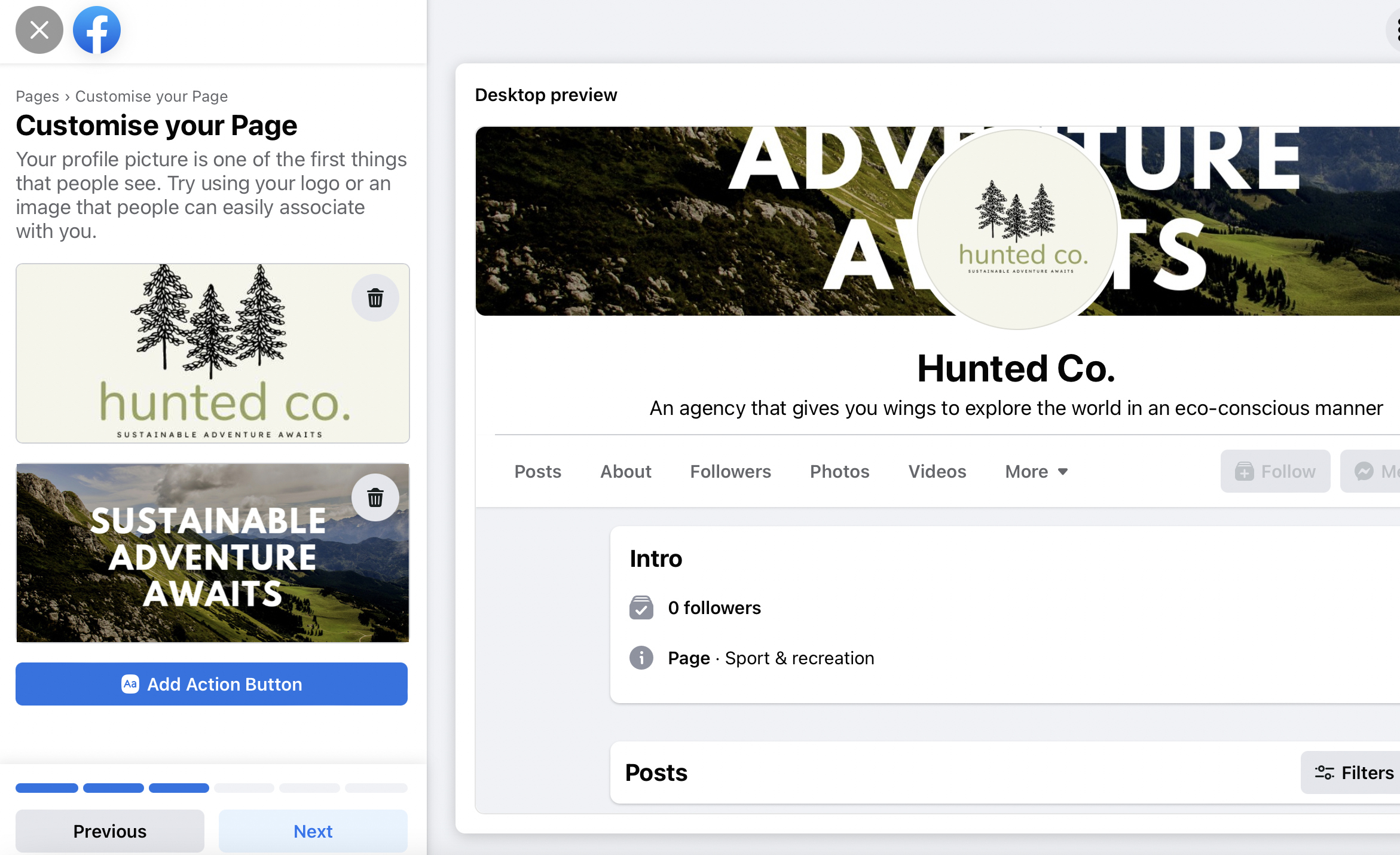 customize page section of the facebook business page creation process