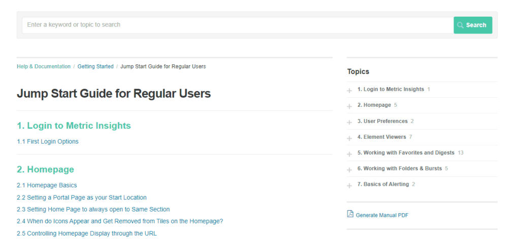 End-user knowledge portal of Metric Insights.