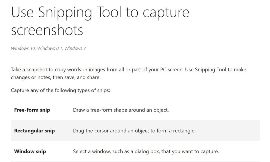 Microsoft’s user manual on how to use the Windows snipping tool