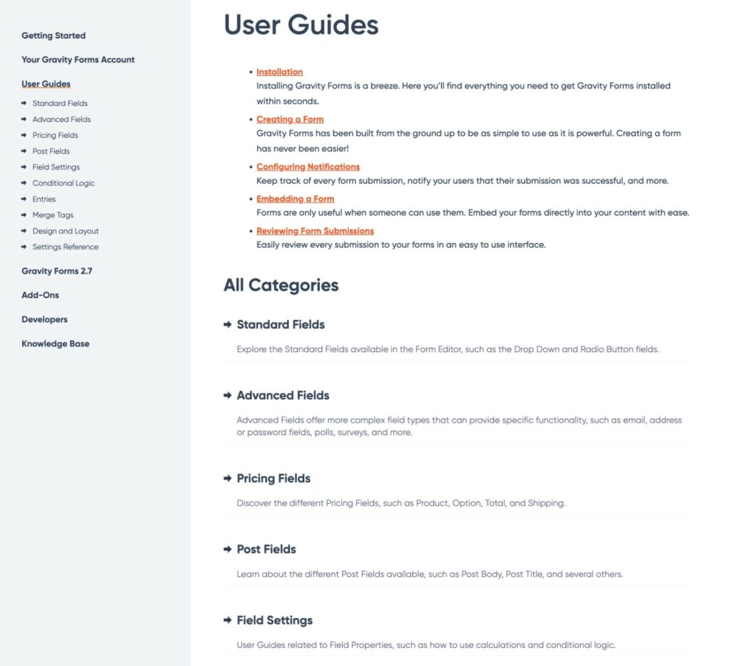 Using categories to organize software documentation