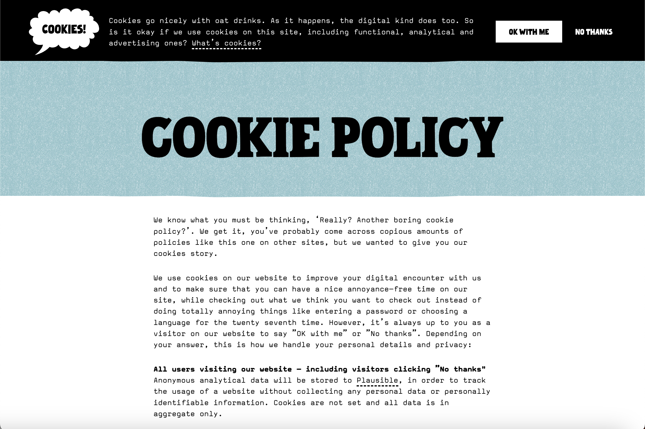 Screenshot of Oatly's cookie policy.