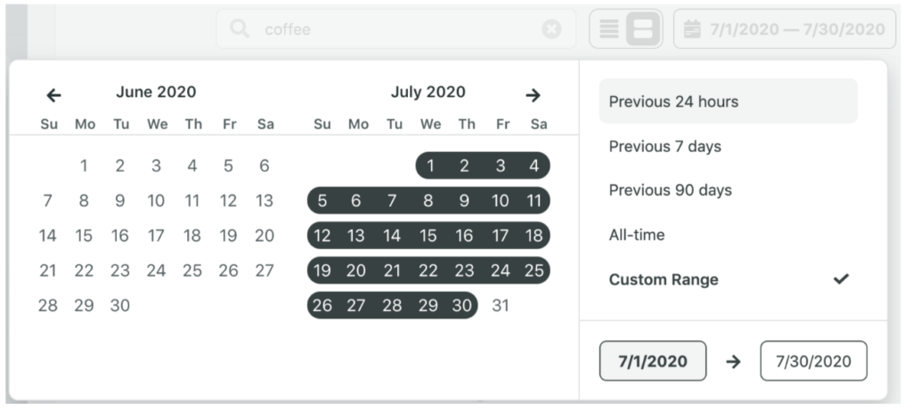 You can also select reviews based on a date range.