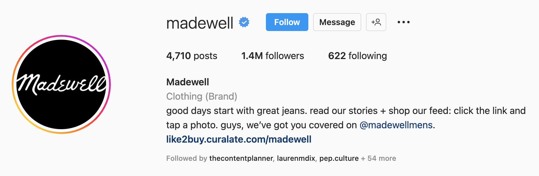 An Instagram bio example from Madewell
