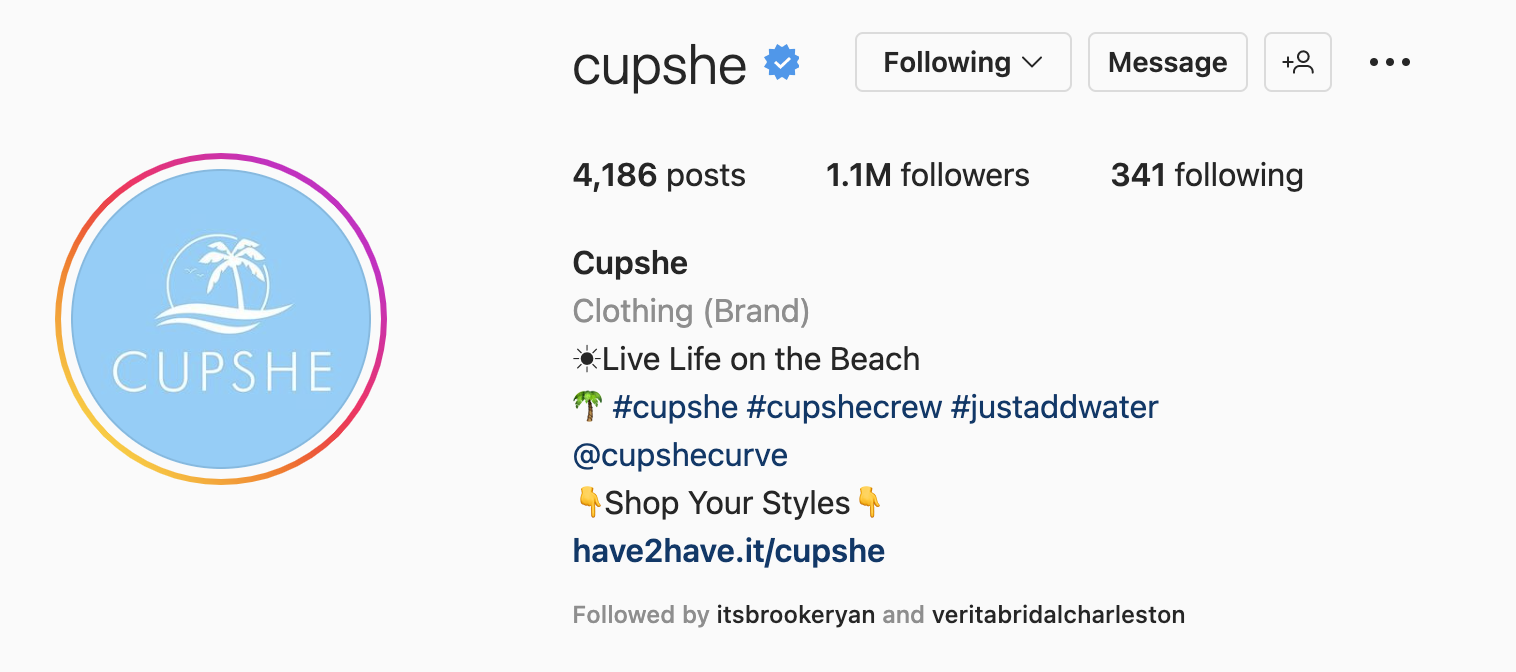 An Instagram bio example from Cupshe