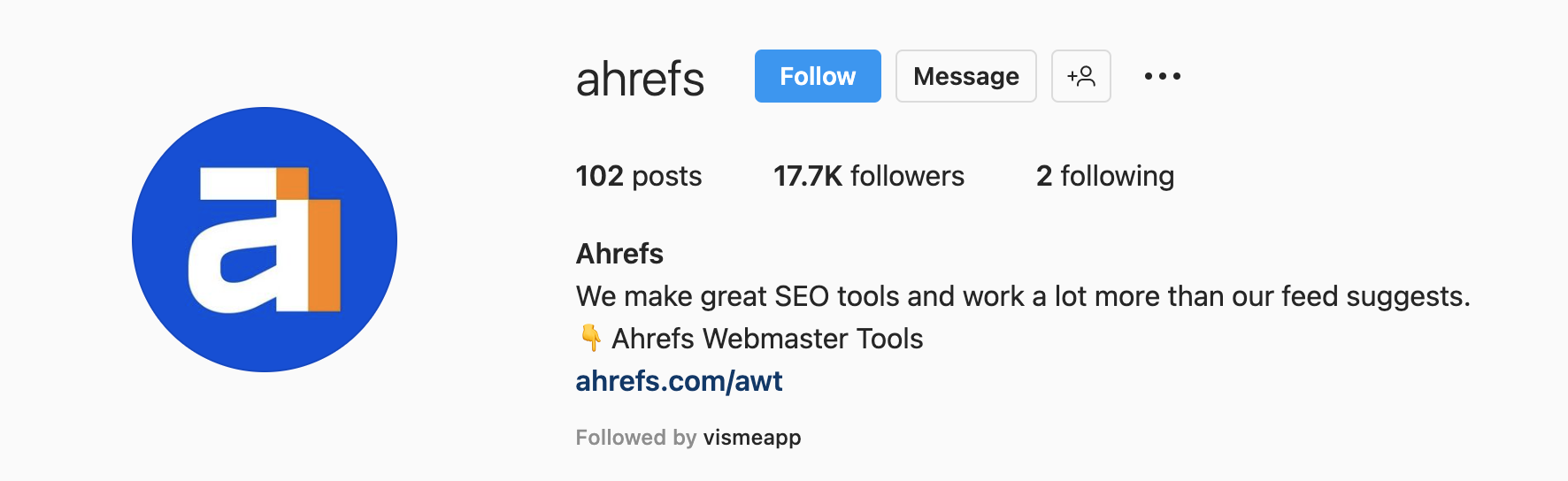 An Instagram bio example from Ahrefs