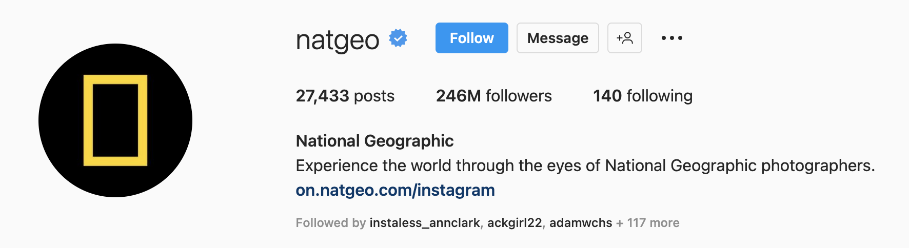 An Instagram bio example from National Geographic