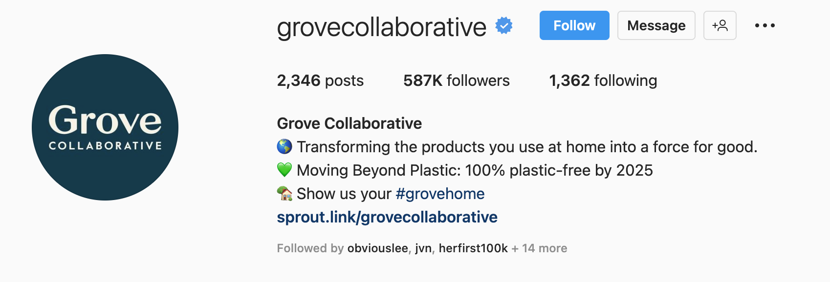 An Instagram bio example from Grove Collaborative