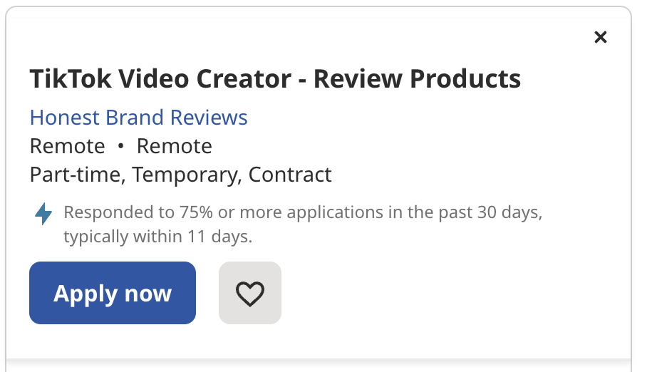 A job posting for a TikTok video creator