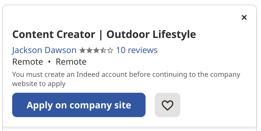 A screenshot of a job listing for a content creator who specializes in outdoor content