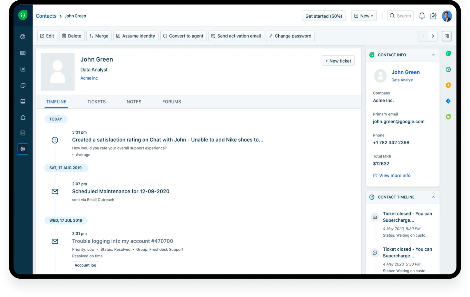 A view of ticket statuses for support requests on Zoho Desk