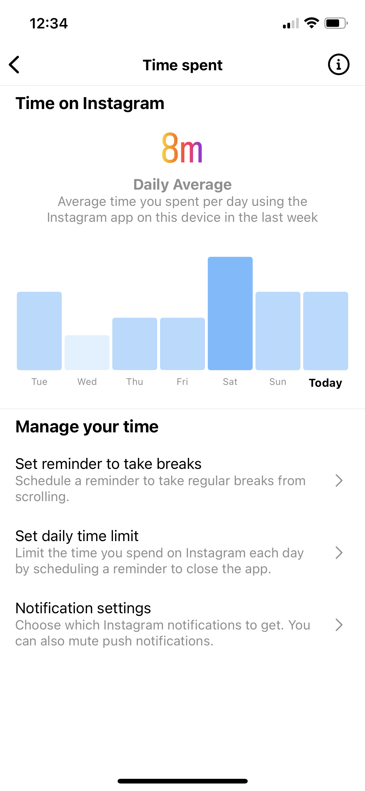 A screenshot showing how to view your daily Instagram activity