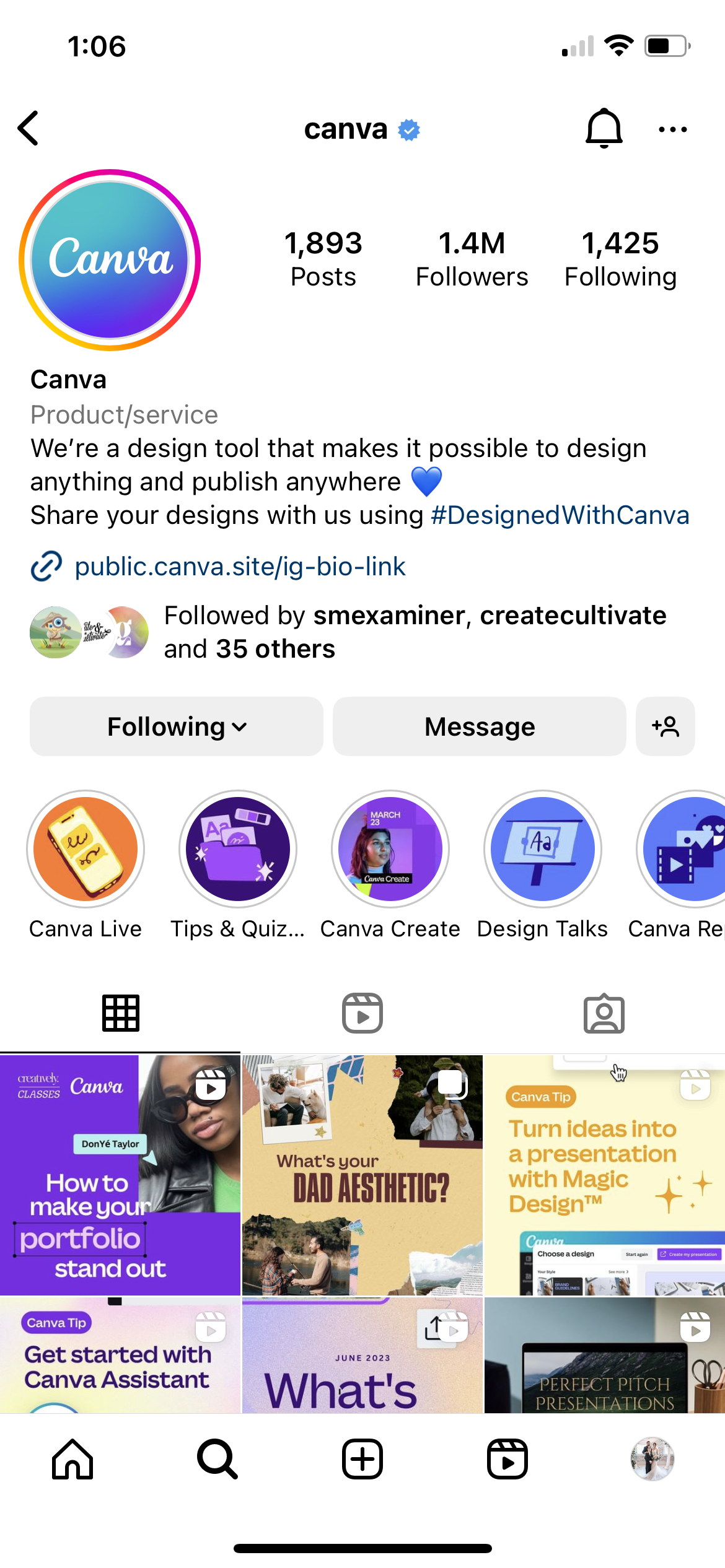 A screenshot showcasing hashtags in an Instagram bio