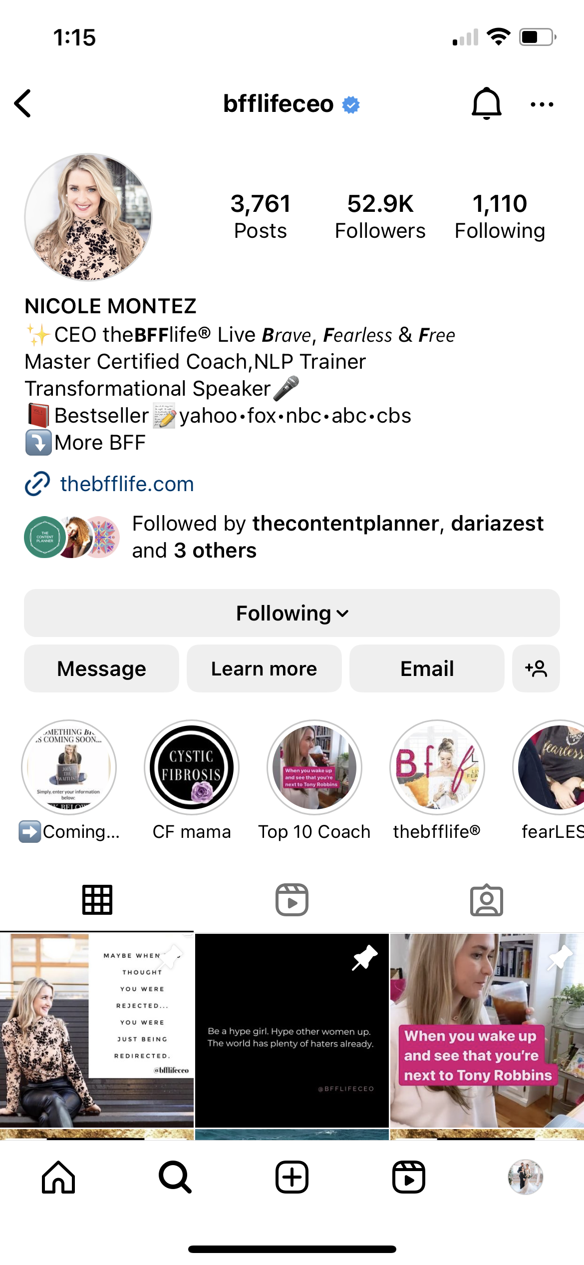 A screenshot showcasing the use of special fonts in an Instagram bio