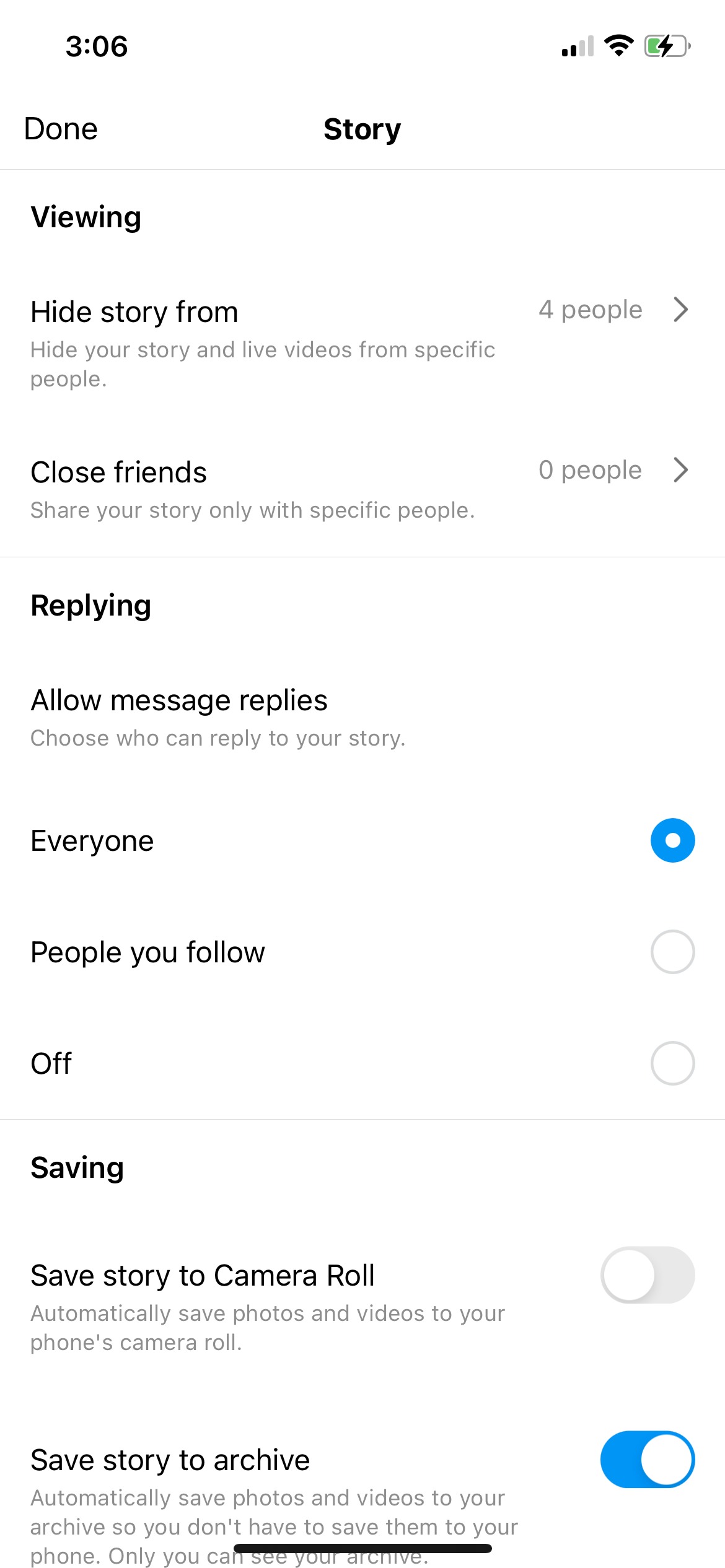 A screenshot showing how to hide stories from Instagram users