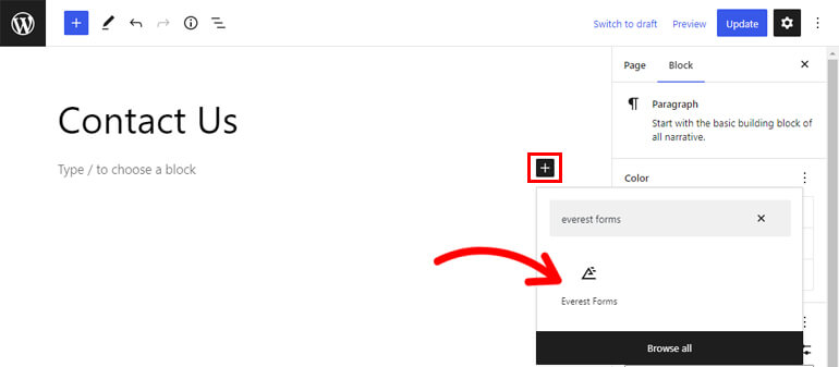 Choose Everest Forms Block