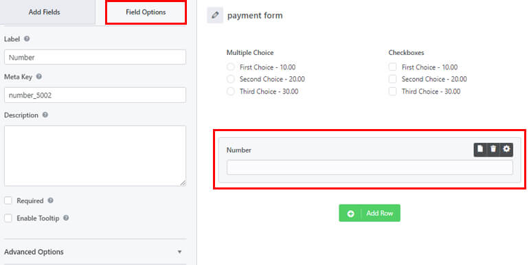 Number Field Options