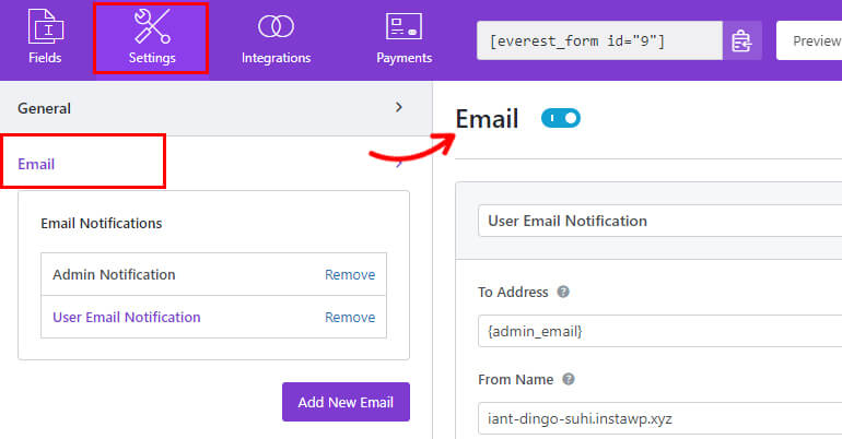 Settings E-mail