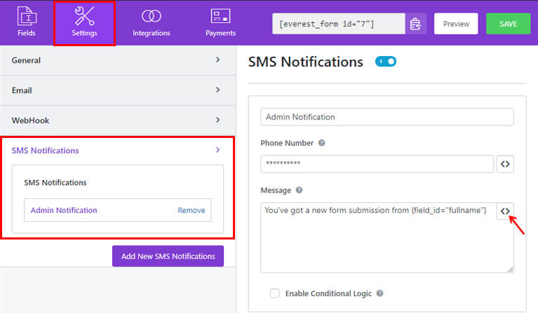 WordPress Contact Form SMS Notification SMS Admin Notification