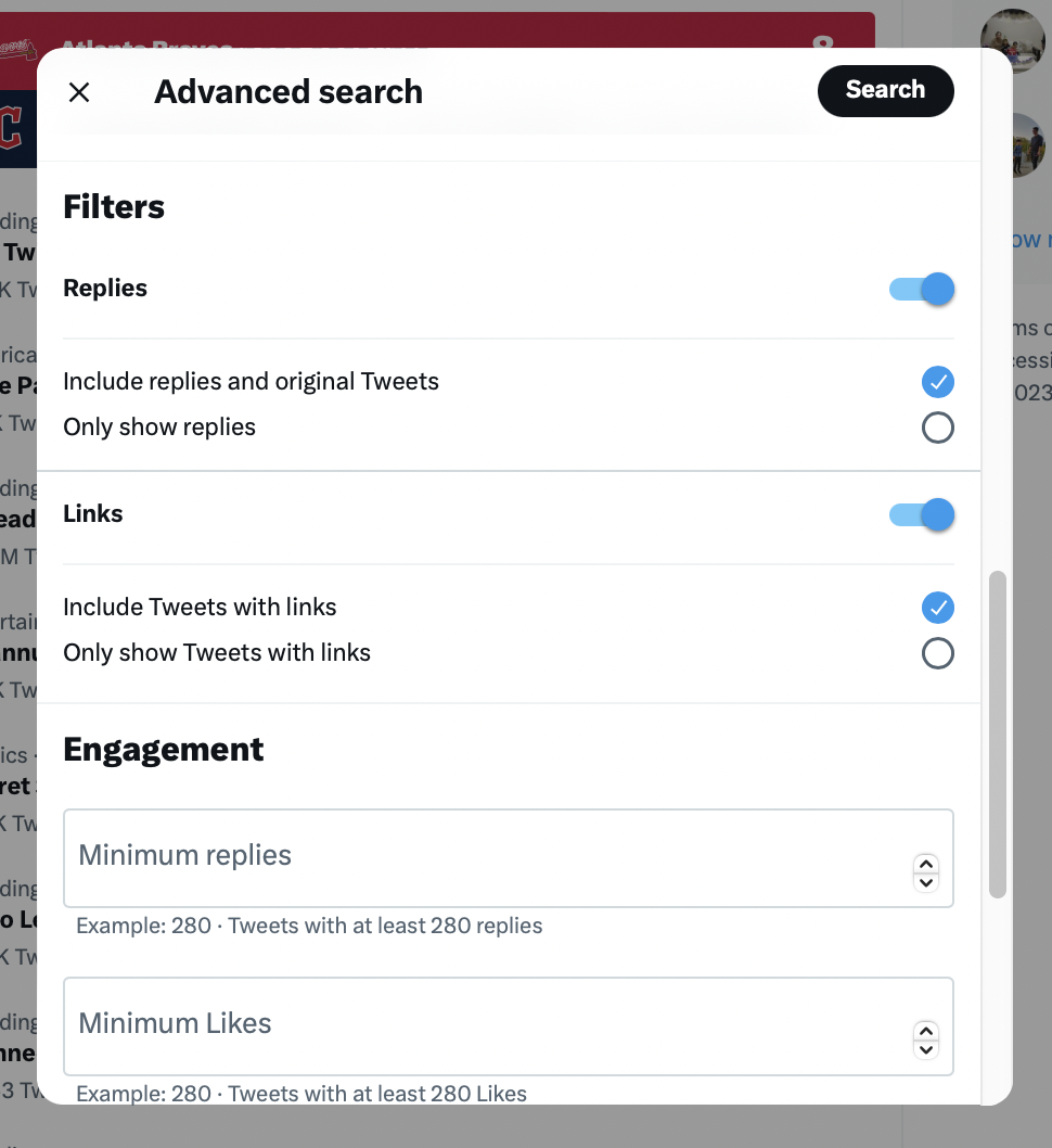 different filters for twitter advanced search